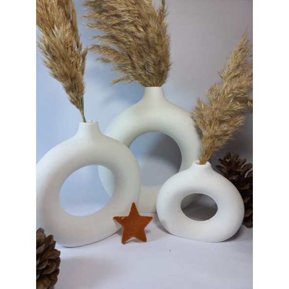 DONUT 3LÜ VAZO SET BEYAZ - 5