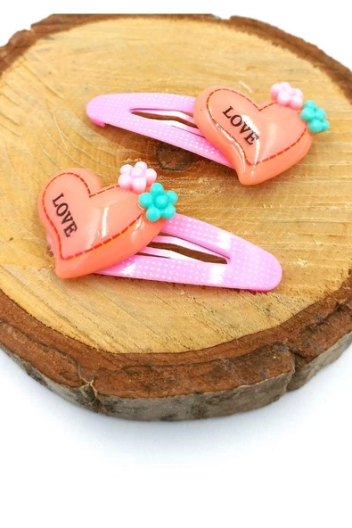 Turuncu Renk Kalp Figürlü Çıt Çıt Çocuk Tokası ürün görseli 1