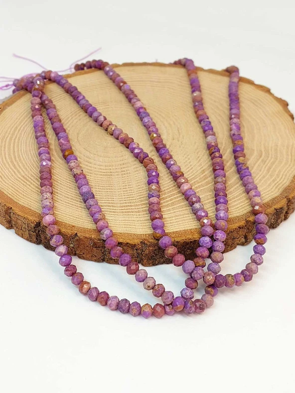 Lepidolit Taşı Rondela Faset Kesim Dizi 4*5mm (45232) - Resim 3