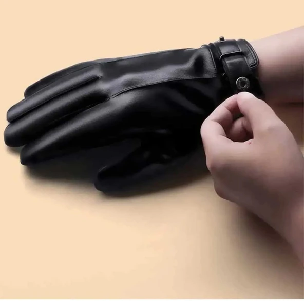 Erkek Siyah  Suni Deri Eldiven  Dokunmatik Ekran Uyumlu - 4