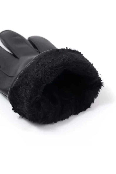 Erkek Siyah Suni Deri Eldiven Dokunmatik Ekran Uyumlu - 5