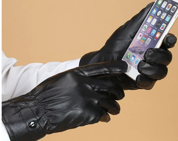 Erkek Suni Deri Eldiven Dokunmatik Ekran Uyumlu