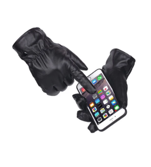 Erkek Suni Deri Eldiven Dokunmatik Ekran Uyumlu - 2