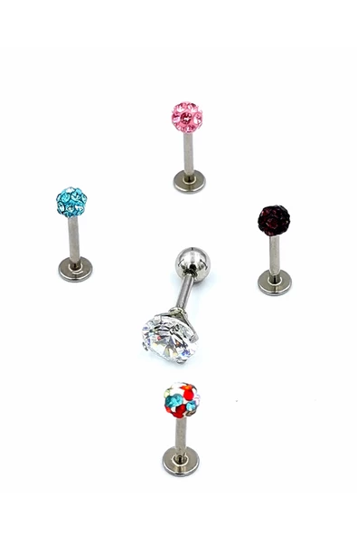 Renkli Taşlı Çelik 5 Adet Kaş Tragus Piercing
