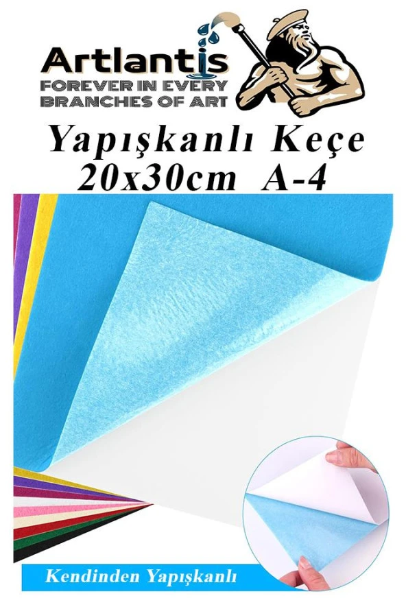 Yapışkanlı Keçe 10 Renk A4 20x30 cm 1 Paket Keçe Yapışkanlı 10 lu Okul Kreş Okul Öncesi Etkinlik Hobi - 3