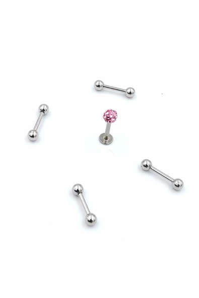 Renkli Taşlı Çelik 5 Adet Kaş Tragus Piercing ürün görseli 1