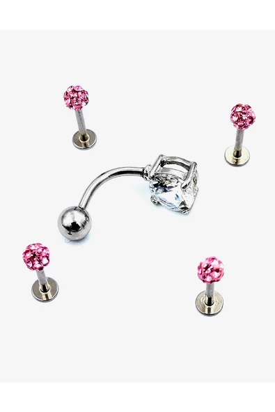 Renkli Taşlı Çelik 5 Adet Kaş Tragus Piercing ürün görseli 1
