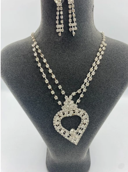 Abiye Zirkon Taşlı Kolye ve Küpe Seti ürün görseli 1