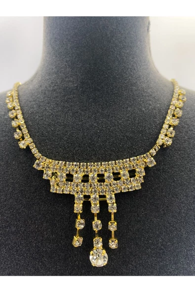 Abiye Zirkon Taşlı Kolye ve Küpe Seti ürün görseli 1