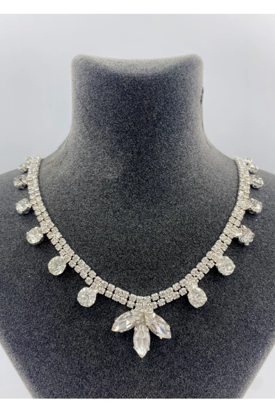 Abiye Zirkon Taşlı Kolye ve Küpe Seti ürün görseli 1