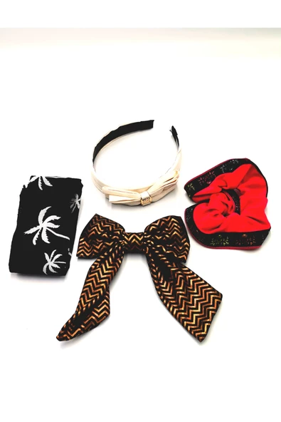 Renkli Desenli Taç Toka Bandana Set