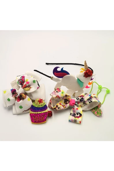 Renkli Desenli Taç Toka Bandana Set