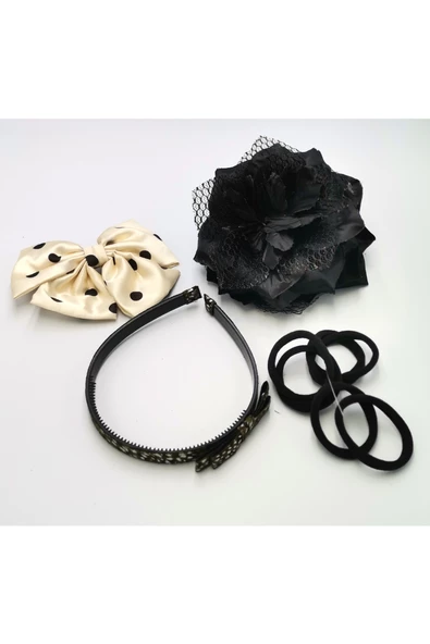 Renkli Desenli Taç Toka Bandana Set ürün görseli 1