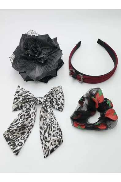 Renkli Desenli Taç Toka Bandana Set