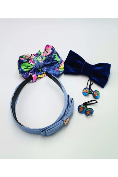 Renkli Desenli Taç Toka Bandana Set ürün görseli 1