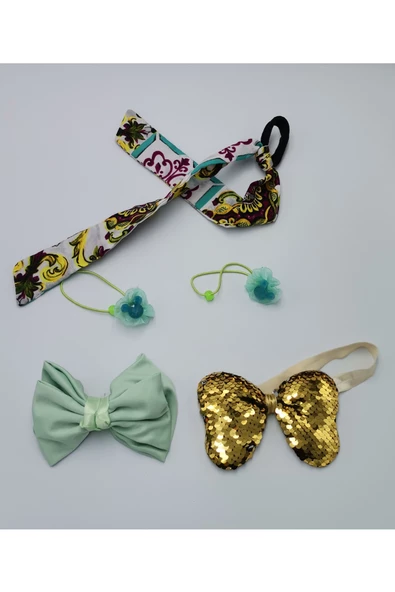 Renkli Desenli Taç Toka Bandana Set
