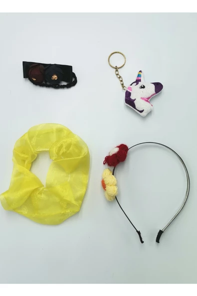 Renkli Desenli Taç Toka Bandana Set ürün görseli 1