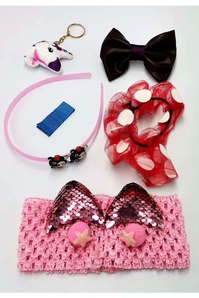 Renkli Desenli Taç Toka Bandana Set
