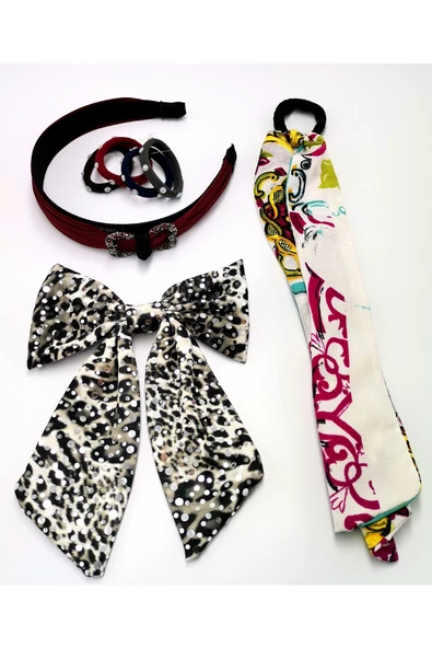 Renkli Desenli Taç Toka Bandana Set