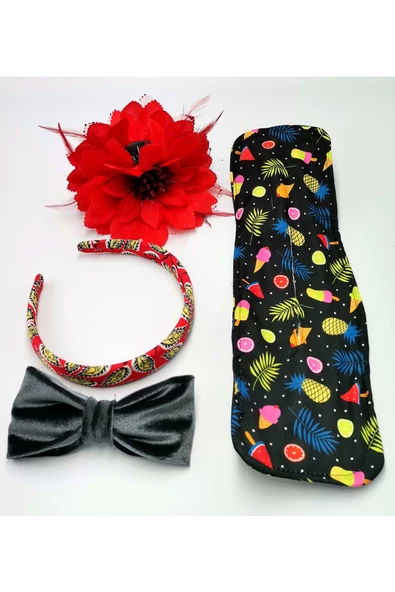 Renkli Desenli Taç Toka Bandana Set