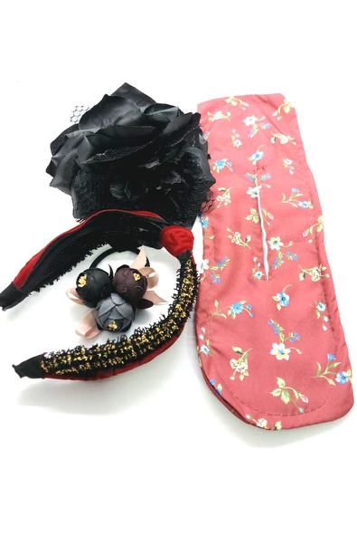 Renkli Desenli Taç Toka Bandana Set