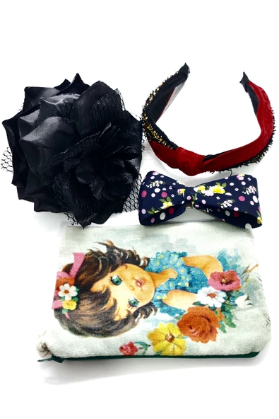 Renkli Desenli Taç Toka Bandana Set