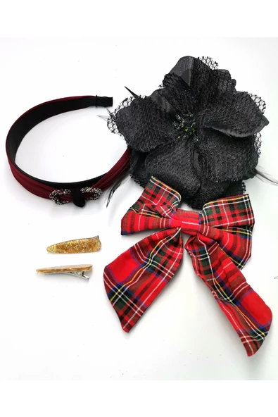 Renkli Desenli Taç Toka Bandana Set