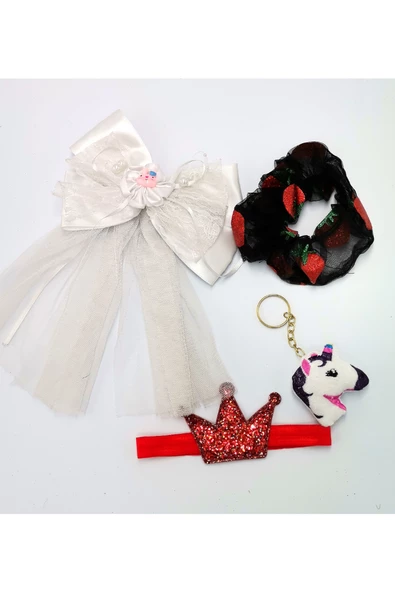 Renkli Desenli Taç Toka Bandana Set ürün görseli 1