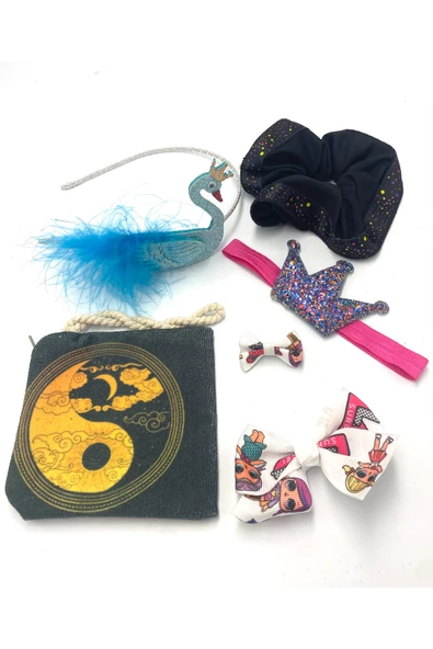 Renkli Desenli Taç Toka Bandana Set