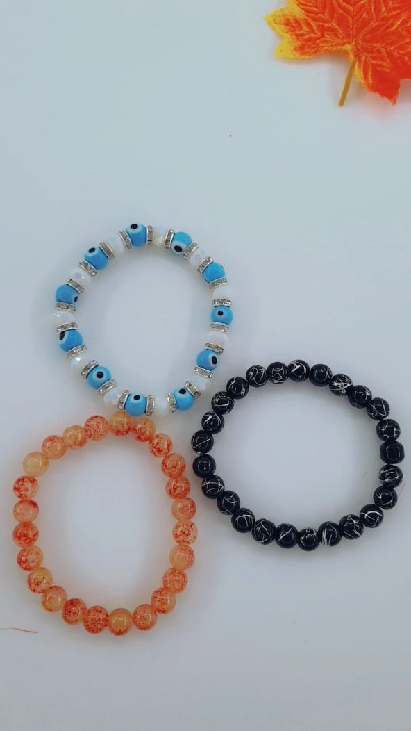 Karışık Renkli  Cam Boncuk Bijuteri Bileklik 3lü Set - Resim 5