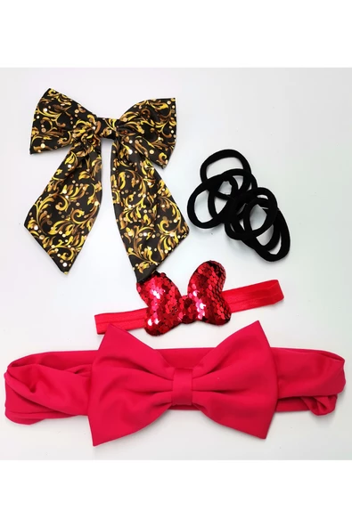 Renkli Desenli Taç Toka Bandana Set ürün görseli 1