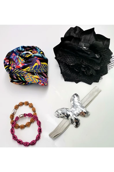 Renkli Desenli Taç Toka Bandana Set