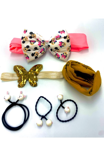 Renkli Desenli Taç Toka Bandana Set