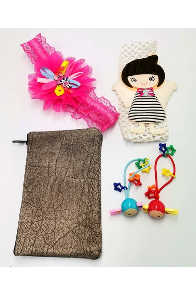 Renkli Desenli Taç Toka Bandana Set