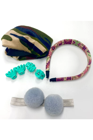 Renkli Desenli Taç Toka Bandana Set