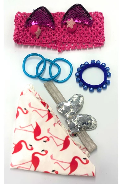 Renkli Desenli Taç Toka Bandana Set