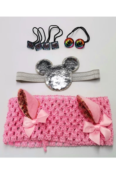 Renkli Desenli Taç Toka Bandana Set