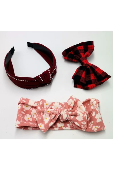 Renkli Desenli Taç Toka Bandana Set ürün görseli