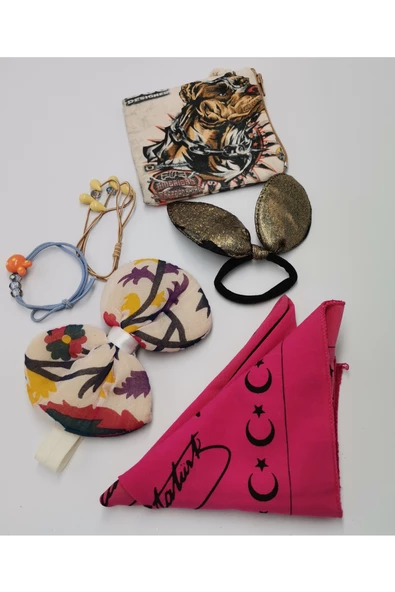 Renkli Desenli Taç Toka Bandana Set