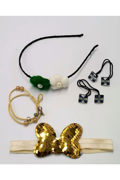 Renkli Desenli Taç Toka Bandana Set