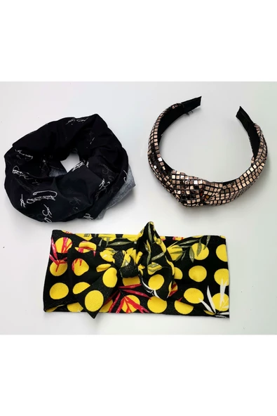 Renkli Desenli Taç Toka Bandana Set ürün görseli 1