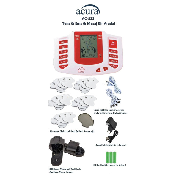 Acura Ac-833 Ultra Masaj Aleti Fizik Tedavi Tens Cihazı 16 PED 6957952217627