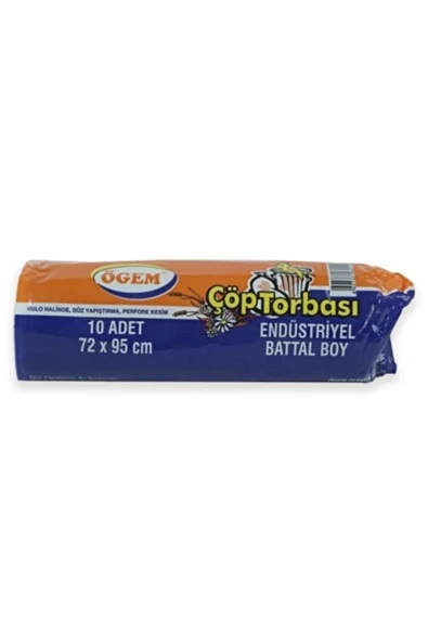 Endüstriyel Battal Boy Çöp Torbası 72 x 95 cm 10 Lu Rulo x 1 Paket = 10 Adet (Siyah)