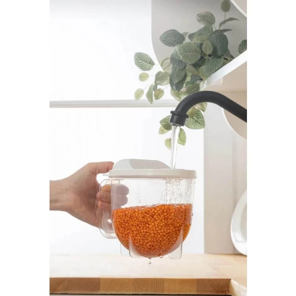 Piev Pratik Ölçülü Yıkama Süzme Bakliyat Pirinç Süzgeç 1 Lt - 5