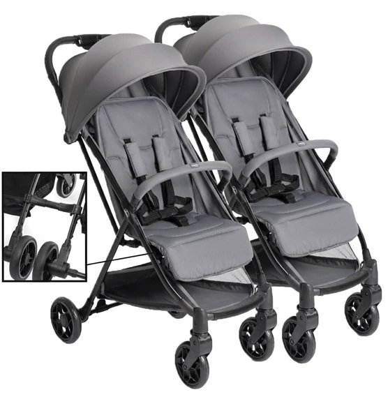 Chicco Urbino İkiz Katlanır Bebek Arabası Gri ürün görseli 1