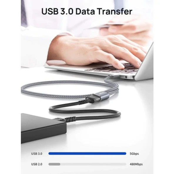 Jsaux USB 3.0 Hızlı Şarj ve Data Kablosu Ekstra Dayanıklı USB A Uzatma Kablosu CD0005 Gri