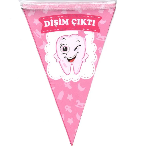 Dişim Çıktı Temalı Üçgen Flama Bayrak Süs - Pembe