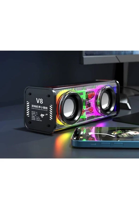 Kablosuz Hoparlör Yeni Nesil Bluetooth 5.0 Speaker 10 Metre İletimr RGB Led Aydınlatma V8