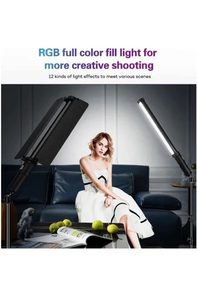Stick Rgb Led Işık Tripod Ayak Dahil Fotoğraf Video Çekimi Oled Ekran 12 Farklı Işık Kumandalı FL600 - 7