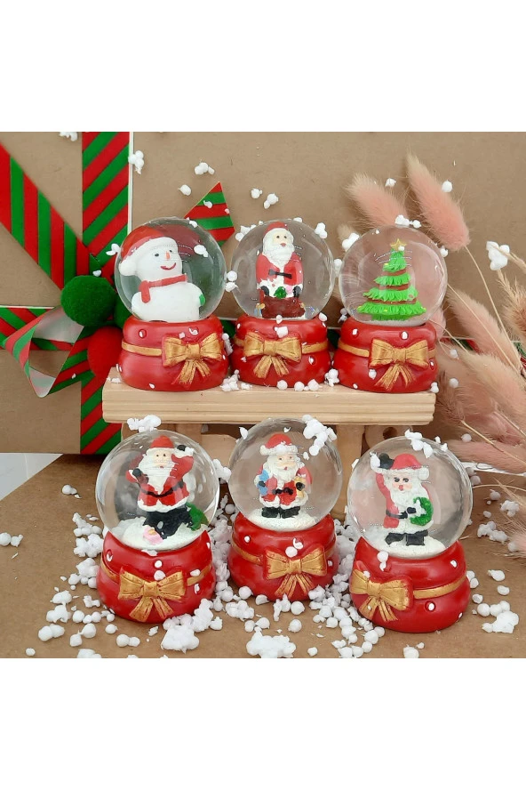 Noel Baba ve Noel Ağacı 6'lı Set Cam Küre Işıklı Dekoratif Yılbaşı Özel Tasarım 6cm x 4cm No:7